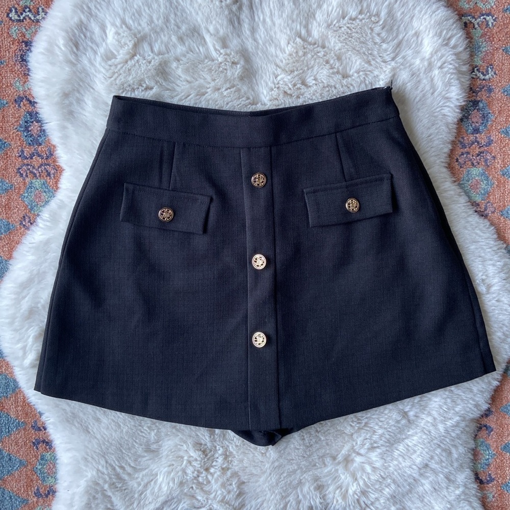 Ivy Moda womens black sailor skirt gold buttons shorts skort going out fall